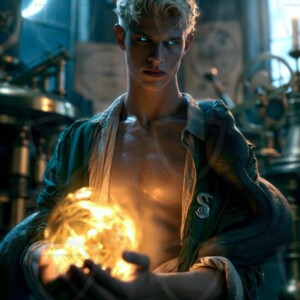 AI-generated wizards of the serpent house handsome shirtless mages of the wizard academy conjuring demonic snakes in dark cinematic UHD fantasy art.