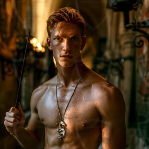 AI-generated wizards of the serpent house handsome shirtless mages of the wizard academy conjuring demonic snakes in dark cinematic UHD fantasy art.