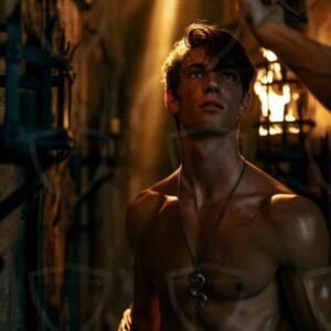AI-generated wizards of the serpent house handsome shirtless mages of the wizard academy conjuring demonic snakes in dark cinematic UHD fantasy art.