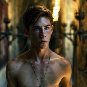 AI-generated wizards of the serpent house handsome shirtless mages of the wizard academy conjuring demonic snakes in dark cinematic UHD fantasy art.