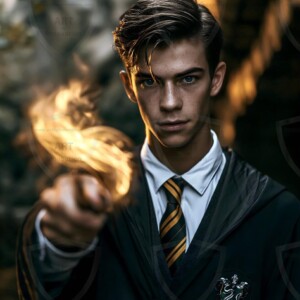 AI-generated wizards of the serpent house handsome shirtless mages of the wizard academy conjuring demonic snakes in dark cinematic UHD fantasy art.