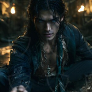 AI-generated wizards of the serpent house handsome shirtless mages of the wizard academy conjuring demonic snakes in dark cinematic UHD fantasy art.