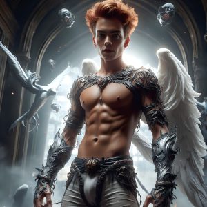 AI male art photos with a fantastical atmosphere. Imagine a Hogwarts School of Witchcraft student, from the Harry Potter series, a handsome, beautiful, and attractive, shirtless young teenage boy, standing firm against a threat. With a detailed Hogwarts castle background, casting a powerful spell, conjuring creatures based on their assigned house crest. From Demonic snakes, powerful lions, fierce badgers, or a murder of Crows. Dementors floating ominously in a cloudy sky, and sparks, shadows, and cinematic lighting, offering an otherworldly vibe.