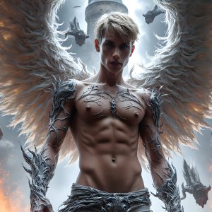 AI male art photos with a fantastical atmosphere. Imagine a Hogwarts School of Witchcraft student, from the Harry Potter series, a handsome, beautiful, and attractive, shirtless young teenage boy, standing firm against a threat. With a detailed Hogwarts castle background, casting a powerful spell, conjuring creatures based on their assigned house crest. From Demonic snakes, powerful lions, fierce badgers, or a murder of Crows. Dementors floating ominously in a cloudy sky, and sparks, shadows, and cinematic lighting, offering an otherworldly vibe.