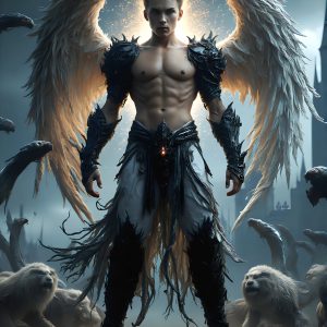 AI male art photos with a fantastical atmosphere. Imagine a Hogwarts School of Witchcraft student, from the Harry Potter series, a handsome, beautiful, and attractive, shirtless young teenage boy, standing firm against a threat. With a detailed Hogwarts castle background, casting a powerful spell, conjuring creatures based on their assigned house crest. From Demonic snakes, powerful lions, fierce badgers, or a murder of Crows. Dementors floating ominously in a cloudy sky, and sparks, shadows, and cinematic lighting, offering an otherworldly vibe.