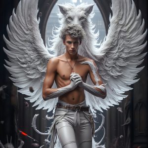 AI male art photos with a fantastical atmosphere. Imagine a Hogwarts School of Witchcraft student, from the Harry Potter series, a handsome, beautiful, and attractive, shirtless young teenage boy, standing firm against a threat. With a detailed Hogwarts castle background, casting a powerful spell, conjuring creatures based on their assigned house crest. From Demonic snakes, powerful lions, fierce badgers, or a murder of Crows. Dementors floating ominously in a cloudy sky, and sparks, shadows, and cinematic lighting, offering an otherworldly vibe.