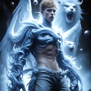 AI male art photos with a fantastical atmosphere. Imagine a Hogwarts School of Witchcraft student, from the Harry Potter series, a handsome, beautiful, and attractive, shirtless young teenage boy, standing firm against a threat. With a detailed Hogwarts castle background, casting a powerful spell, conjuring creatures based on their assigned house crest. From Demonic snakes, powerful lions, fierce badgers, or a murder of Crows. Dementors floating ominously in a cloudy sky, and sparks, shadows, and cinematic lighting, offering an otherworldly vibe.