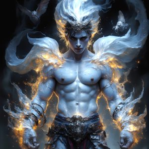 AI male art photos with a fantastical atmosphere. Imagine a Hogwarts School of Witchcraft student, from the Harry Potter series, a handsome, beautiful, and attractive, shirtless young teenage boy, standing firm against a threat. With a detailed Hogwarts castle background, casting a powerful spell, conjuring creatures based on their assigned house crest. From Demonic snakes, powerful lions, fierce badgers, or a murder of Crows. Dementors floating ominously in a cloudy sky, and sparks, shadows, and cinematic lighting, offering an otherworldly vibe.