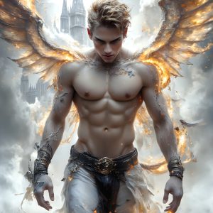 AI male art photos with a fantastical atmosphere. Imagine a Hogwarts School of Witchcraft student, from the Harry Potter series, a handsome, beautiful, and attractive, shirtless young teenage boy, standing firm against a threat. With a detailed Hogwarts castle background, casting a powerful spell, conjuring creatures based on their assigned house crest. From Demonic snakes, powerful lions, fierce badgers, or a murder of Crows. Dementors floating ominously in a cloudy sky, and sparks, shadows, and cinematic lighting, offering an otherworldly vibe.