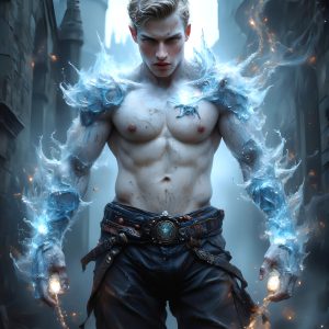 AI male art photos with a fantastical atmosphere. Imagine a Hogwarts School of Witchcraft student, from the Harry Potter series, a handsome, beautiful, and attractive, shirtless young teenage boy, standing firm against a threat. With a detailed Hogwarts castle background, casting a powerful spell, conjuring creatures based on their assigned house crest. From Demonic snakes, powerful lions, fierce badgers, or a murder of Crows. Dementors floating ominously in a cloudy sky, and sparks, shadows, and cinematic lighting, offering an otherworldly vibe.