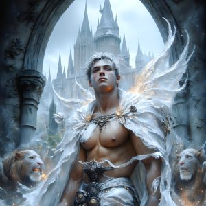 AI male art photos with a fantastical atmosphere. Imagine a Hogwarts School of Witchcraft student, from the Harry Potter series, a handsome, beautiful, and attractive, shirtless young teenage boy, standing firm against a threat. With a detailed Hogwarts castle background, casting a powerful spell, conjuring creatures based on their assigned house crest. From Demonic snakes, powerful lions, fierce badgers, or a murder of Crows. Dementors floating ominously in a cloudy sky, and sparks, shadows, and cinematic lighting, offering an otherworldly vibe.