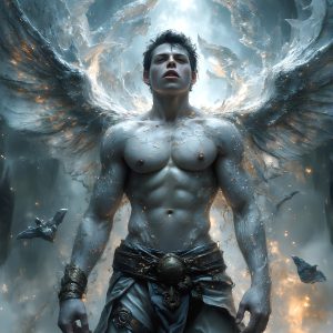 AI male art photos with a fantastical atmosphere. Imagine a Hogwarts School of Witchcraft student, from the Harry Potter series, a handsome, beautiful, and attractive, shirtless young teenage boy, standing firm against a threat. With a detailed Hogwarts castle background, casting a powerful spell, conjuring creatures based on their assigned house crest. From Demonic snakes, powerful lions, fierce badgers, or a murder of Crows. Dementors floating ominously in a cloudy sky, and sparks, shadows, and cinematic lighting, offering an otherworldly vibe.