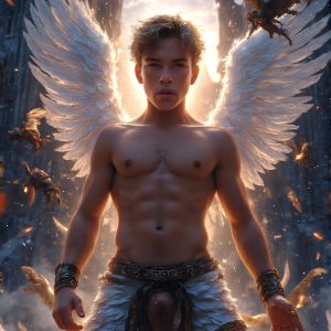 AI male art photos with a fantastical atmosphere. Imagine a Hogwarts School of Witchcraft student, from the Harry Potter series, a handsome, beautiful, and attractive, shirtless young teenage boy, standing firm against a threat. With a detailed Hogwarts castle background, casting a powerful spell, conjuring creatures based on their assigned house crest. From Demonic snakes, powerful lions, fierce badgers, or a murder of Crows. Dementors floating ominously in a cloudy sky, and sparks, shadows, and cinematic lighting, offering an otherworldly vibe.