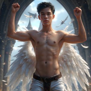 AI male art photos with a fantastical atmosphere. Imagine a Hogwarts School of Witchcraft student, from the Harry Potter series, a handsome, beautiful, and attractive, shirtless young teenage boy, standing firm against a threat. With a detailed Hogwarts castle background, casting a powerful spell, conjuring creatures based on their assigned house crest. From Demonic snakes, powerful lions, fierce badgers, or a murder of Crows. Dementors floating ominously in a cloudy sky, and sparks, shadows, and cinematic lighting, offering an otherworldly vibe.