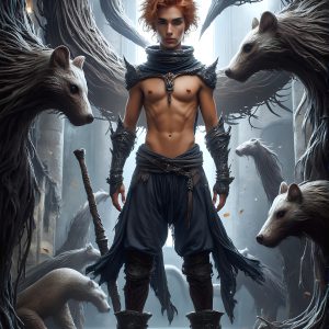 AI male art photos with a fantastical atmosphere. Imagine a Hogwarts School of Witchcraft student, from the Harry Potter series, a handsome, beautiful, and attractive, shirtless young teenage boy, standing firm against a threat. With a detailed Hogwarts castle background, casting a powerful spell, conjuring creatures based on their assigned house crest. From Demonic snakes, powerful lions, fierce badgers, or a murder of Crows. Dementors floating ominously in a cloudy sky, and sparks, shadows, and cinematic lighting, offering an otherworldly vibe.