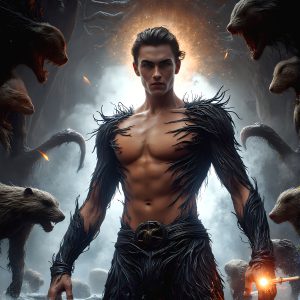 AI male art photos with a fantastical atmosphere. Imagine a Hogwarts School of Witchcraft student, from the Harry Potter series, a handsome, beautiful, and attractive, shirtless young teenage boy, standing firm against a threat. With a detailed Hogwarts castle background, casting a powerful spell, conjuring creatures based on their assigned house crest. From Demonic snakes, powerful lions, fierce badgers, or a murder of Crows. Dementors floating ominously in a cloudy sky, and sparks, shadows, and cinematic lighting, offering an otherworldly vibe.