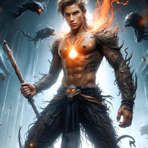 AI male art photos with a fantastical atmosphere. Imagine a Hogwarts School of Witchcraft student, from the Harry Potter series, a handsome, beautiful, and attractive, shirtless young teenage boy, standing firm against a threat. With a detailed Hogwarts castle background, casting a powerful spell, conjuring creatures based on their assigned house crest. From Demonic snakes, powerful lions, fierce badgers, or a murder of Crows. Dementors floating ominously in a cloudy sky, and sparks, shadows, and cinematic lighting, offering an otherworldly vibe.