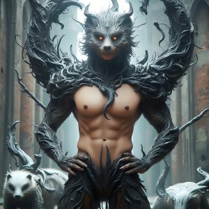 AI male art photos with a fantastical atmosphere. Imagine a Hogwarts School of Witchcraft student, from the Harry Potter series, a handsome, beautiful, and attractive, shirtless young teenage boy, standing firm against a threat. With a detailed Hogwarts castle background, casting a powerful spell, conjuring creatures based on their assigned house crest. From Demonic snakes, powerful lions, fierce badgers, or a murder of Crows. Dementors floating ominously in a cloudy sky, and sparks, shadows, and cinematic lighting, offering an otherworldly vibe.