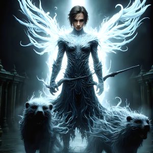 AI male art photos with a fantastical atmosphere. Imagine a Hogwarts School of Witchcraft student, from the Harry Potter series, a handsome, beautiful, and attractive, shirtless young teenage boy, standing firm against a threat. With a detailed Hogwarts castle background, casting a powerful spell, conjuring creatures based on their assigned house crest. From Demonic snakes, powerful lions, fierce badgers, or a murder of Crows. Dementors floating ominously in a cloudy sky, and sparks, shadows, and cinematic lighting, offering an otherworldly vibe.