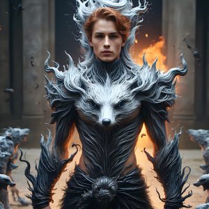 AI male art photos with a fantastical atmosphere. Imagine a Hogwarts School of Witchcraft student, from the Harry Potter series, a handsome, beautiful, and attractive, shirtless young teenage boy, standing firm against a threat. With a detailed Hogwarts castle background, casting a powerful spell, conjuring creatures based on their assigned house crest. From Demonic snakes, powerful lions, fierce badgers, or a murder of Crows. Dementors floating ominously in a cloudy sky, and sparks, shadows, and cinematic lighting, offering an otherworldly vibe.