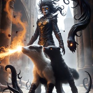 AI male art photos with a fantastical atmosphere. Imagine a Hogwarts School of Witchcraft student, from the Harry Potter series, a handsome, beautiful, and attractive, shirtless young teenage boy, standing firm against a threat. With a detailed Hogwarts castle background, casting a powerful spell, conjuring creatures based on their assigned house crest. From Demonic snakes, powerful lions, fierce badgers, or a murder of Crows. Dementors floating ominously in a cloudy sky, and sparks, shadows, and cinematic lighting, offering an otherworldly vibe.