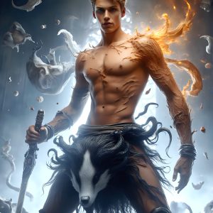 AI male art photos with a fantastical atmosphere. Imagine a Hogwarts School of Witchcraft student, from the Harry Potter series, a handsome, beautiful, and attractive, shirtless young teenage boy, standing firm against a threat. With a detailed Hogwarts castle background, casting a powerful spell, conjuring creatures based on their assigned house crest. From Demonic snakes, powerful lions, fierce badgers, or a murder of Crows. Dementors floating ominously in a cloudy sky, and sparks, shadows, and cinematic lighting, offering an otherworldly vibe.