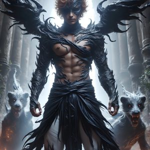 AI male art photos with a fantastical atmosphere. Imagine a Hogwarts School of Witchcraft student, from the Harry Potter series, a handsome, beautiful, and attractive, shirtless young teenage boy, standing firm against a threat. With a detailed Hogwarts castle background, casting a powerful spell, conjuring creatures based on their assigned house crest. From Demonic snakes, powerful lions, fierce badgers, or a murder of Crows. Dementors floating ominously in a cloudy sky, and sparks, shadows, and cinematic lighting, offering an otherworldly vibe.