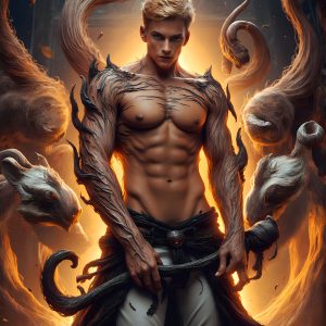 AI male art photos with a fantastical atmosphere. Imagine a Hogwarts School of Witchcraft student, from the Harry Potter series, a handsome, beautiful, and attractive, shirtless young teenage boy, standing firm against a threat. With a detailed Hogwarts castle background, casting a powerful spell, conjuring creatures based on their assigned house crest. From Demonic snakes, powerful lions, fierce badgers, or a murder of Crows. Dementors floating ominously in a cloudy sky, and sparks, shadows, and cinematic lighting, offering an otherworldly vibe.