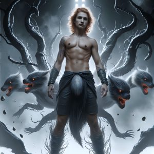 AI male art photos with a fantastical atmosphere. Imagine a Hogwarts School of Witchcraft student, from the Harry Potter series, a handsome, beautiful, and attractive, shirtless young teenage boy, standing firm against a threat. With a detailed Hogwarts castle background, casting a powerful spell, conjuring creatures based on their assigned house crest. From Demonic snakes, powerful lions, fierce badgers, or a murder of Crows. Dementors floating ominously in a cloudy sky, and sparks, shadows, and cinematic lighting, offering an otherworldly vibe.