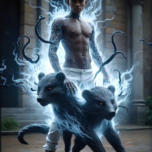 AI male art photos with a fantastical atmosphere. Imagine a Hogwarts School of Witchcraft student, from the Harry Potter series, a handsome, beautiful, and attractive, shirtless young teenage boy, standing firm against a threat. With a detailed Hogwarts castle background, casting a powerful spell, conjuring creatures based on their assigned house crest. From Demonic snakes, powerful lions, fierce badgers, or a murder of Crows. Dementors floating ominously in a cloudy sky, and sparks, shadows, and cinematic lighting, offering an otherworldly vibe.