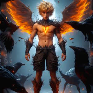 AI male art photos with a fantastical atmosphere. Imagine a Hogwarts School of Witchcraft student, from the Harry Potter series, a handsome, beautiful, and attractive, shirtless young teenage boy, standing firm against a threat. With a detailed Hogwarts castle background, casting a powerful spell, conjuring creatures based on their assigned house crest. From Demonic snakes, powerful lions, fierce badgers, or a murder of Crows. Dementors floating ominously in a cloudy sky, and sparks, shadows, and cinematic lighting, offering an otherworldly vibe.