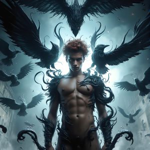 AI male art photos with a fantastical atmosphere. Imagine a Hogwarts School of Witchcraft student, from the Harry Potter series, a handsome, beautiful, and attractive, shirtless young teenage boy, standing firm against a threat. With a detailed Hogwarts castle background, casting a powerful spell, conjuring creatures based on their assigned house crest. From Demonic snakes, powerful lions, fierce badgers, or a murder of Crows. Dementors floating ominously in a cloudy sky, and sparks, shadows, and cinematic lighting, offering an otherworldly vibe.