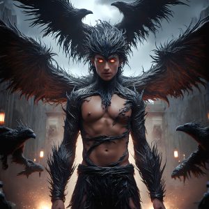 AI male art photos with a fantastical atmosphere. Imagine a Hogwarts School of Witchcraft student, from the Harry Potter series, a handsome, beautiful, and attractive, shirtless young teenage boy, standing firm against a threat. With a detailed Hogwarts castle background, casting a powerful spell, conjuring creatures based on their assigned house crest. From Demonic snakes, powerful lions, fierce badgers, or a murder of Crows. Dementors floating ominously in a cloudy sky, and sparks, shadows, and cinematic lighting, offering an otherworldly vibe.