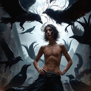 AI male art photos with a fantastical atmosphere. Imagine a Hogwarts School of Witchcraft student, from the Harry Potter series, a handsome, beautiful, and attractive, shirtless young teenage boy, standing firm against a threat. With a detailed Hogwarts castle background, casting a powerful spell, conjuring creatures based on their assigned house crest. From Demonic snakes, powerful lions, fierce badgers, or a murder of Crows. Dementors floating ominously in a cloudy sky, and sparks, shadows, and cinematic lighting, offering an otherworldly vibe.