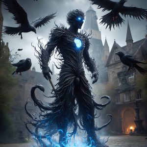 AI male art photos with a fantastical atmosphere. Imagine a Hogwarts School of Witchcraft student, from the Harry Potter series, a handsome, beautiful, and attractive, shirtless young teenage boy, standing firm against a threat. With a detailed Hogwarts castle background, casting a powerful spell, conjuring creatures based on their assigned house crest. From Demonic snakes, powerful lions, fierce badgers, or a murder of Crows. Dementors floating ominously in a cloudy sky, and sparks, shadows, and cinematic lighting, offering an otherworldly vibe.