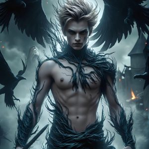 AI male art photos with a fantastical atmosphere. Imagine a Hogwarts School of Witchcraft student, from the Harry Potter series, a handsome, beautiful, and attractive, shirtless young teenage boy, standing firm against a threat. With a detailed Hogwarts castle background, casting a powerful spell, conjuring creatures based on their assigned house crest. From Demonic snakes, powerful lions, fierce badgers, or a murder of Crows. Dementors floating ominously in a cloudy sky, and sparks, shadows, and cinematic lighting, offering an otherworldly vibe.