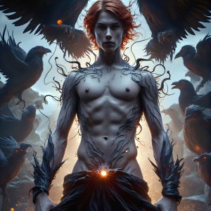 AI male art photos with a fantastical atmosphere. Imagine a Hogwarts School of Witchcraft student, from the Harry Potter series, a handsome, beautiful, and attractive, shirtless young teenage boy, standing firm against a threat. With a detailed Hogwarts castle background, casting a powerful spell, conjuring creatures based on their assigned house crest. From Demonic snakes, powerful lions, fierce badgers, or a murder of Crows. Dementors floating ominously in a cloudy sky, and sparks, shadows, and cinematic lighting, offering an otherworldly vibe.