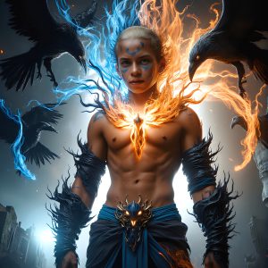 AI male art photos with a fantastical atmosphere. Imagine a Hogwarts School of Witchcraft student, from the Harry Potter series, a handsome, beautiful, and attractive, shirtless young teenage boy, standing firm against a threat. With a detailed Hogwarts castle background, casting a powerful spell, conjuring creatures based on their assigned house crest. From Demonic snakes, powerful lions, fierce badgers, or a murder of Crows. Dementors floating ominously in a cloudy sky, and sparks, shadows, and cinematic lighting, offering an otherworldly vibe.