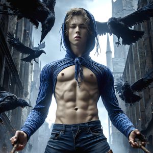 AI male art photos with a fantastical atmosphere. Imagine a Hogwarts School of Witchcraft student, from the Harry Potter series, a handsome, beautiful, and attractive, shirtless young teenage boy, standing firm against a threat. With a detailed Hogwarts castle background, casting a powerful spell, conjuring creatures based on their assigned house crest. From Demonic snakes, powerful lions, fierce badgers, or a murder of Crows. Dementors floating ominously in a cloudy sky, and sparks, shadows, and cinematic lighting, offering an otherworldly vibe.