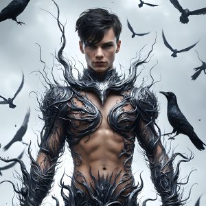 AI male art photos with a fantastical atmosphere. Imagine a Hogwarts School of Witchcraft student, from the Harry Potter series, a handsome, beautiful, and attractive, shirtless young teenage boy, standing firm against a threat. With a detailed Hogwarts castle background, casting a powerful spell, conjuring creatures based on their assigned house crest. From Demonic snakes, powerful lions, fierce badgers, or a murder of Crows. Dementors floating ominously in a cloudy sky, and sparks, shadows, and cinematic lighting, offering an otherworldly vibe.