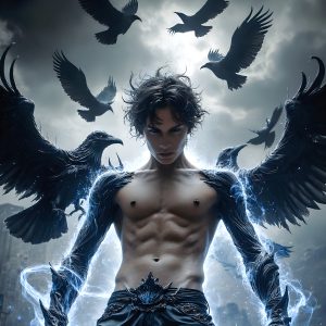 AI male art photos with a fantastical atmosphere. Imagine a Hogwarts School of Witchcraft student, from the Harry Potter series, a handsome, beautiful, and attractive, shirtless young teenage boy, standing firm against a threat. With a detailed Hogwarts castle background, casting a powerful spell, conjuring creatures based on their assigned house crest. From Demonic snakes, powerful lions, fierce badgers, or a murder of Crows. Dementors floating ominously in a cloudy sky, and sparks, shadows, and cinematic lighting, offering an otherworldly vibe.