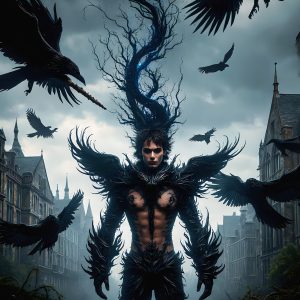 AI male art photos with a fantastical atmosphere. Imagine a Hogwarts School of Witchcraft student, from the Harry Potter series, a handsome, beautiful, and attractive, shirtless young teenage boy, standing firm against a threat. With a detailed Hogwarts castle background, casting a powerful spell, conjuring creatures based on their assigned house crest. From Demonic snakes, powerful lions, fierce badgers, or a murder of Crows. Dementors floating ominously in a cloudy sky, and sparks, shadows, and cinematic lighting, offering an otherworldly vibe.