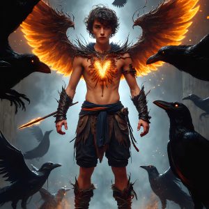 AI male art photos with a fantastical atmosphere. Imagine a Hogwarts School of Witchcraft student, from the Harry Potter series, a handsome, beautiful, and attractive, shirtless young teenage boy, standing firm against a threat. With a detailed Hogwarts castle background, casting a powerful spell, conjuring creatures based on their assigned house crest. From Demonic snakes, powerful lions, fierce badgers, or a murder of Crows. Dementors floating ominously in a cloudy sky, and sparks, shadows, and cinematic lighting, offering an otherworldly vibe.