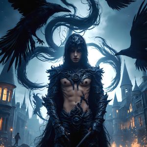 AI male art photos with a fantastical atmosphere. Imagine a Hogwarts School of Witchcraft student, from the Harry Potter series, a handsome, beautiful, and attractive, shirtless young teenage boy, standing firm against a threat. With a detailed Hogwarts castle background, casting a powerful spell, conjuring creatures based on their assigned house crest. From Demonic snakes, powerful lions, fierce badgers, or a murder of Crows. Dementors floating ominously in a cloudy sky, and sparks, shadows, and cinematic lighting, offering an otherworldly vibe.