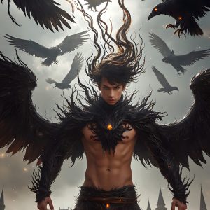 AI male art photos with a fantastical atmosphere. Imagine a Hogwarts School of Witchcraft student, from the Harry Potter series, a handsome, beautiful, and attractive, shirtless young teenage boy, standing firm against a threat. With a detailed Hogwarts castle background, casting a powerful spell, conjuring creatures based on their assigned house crest. From Demonic snakes, powerful lions, fierce badgers, or a murder of Crows. Dementors floating ominously in a cloudy sky, and sparks, shadows, and cinematic lighting, offering an otherworldly vibe.