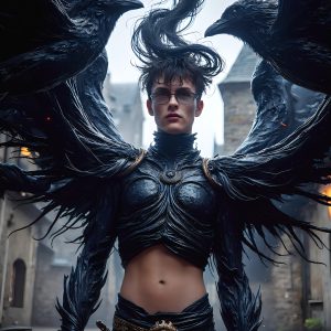 AI male art photos with a fantastical atmosphere. Imagine a Hogwarts School of Witchcraft student, from the Harry Potter series, a handsome, beautiful, and attractive, shirtless young teenage boy, standing firm against a threat. With a detailed Hogwarts castle background, casting a powerful spell, conjuring creatures based on their assigned house crest. From Demonic snakes, powerful lions, fierce badgers, or a murder of Crows. Dementors floating ominously in a cloudy sky, and sparks, shadows, and cinematic lighting, offering an otherworldly vibe.