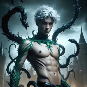 AI male art photos with a fantastical atmosphere. Imagine a Hogwarts School of Witchcraft student, from the Harry Potter series, a handsome, beautiful, and attractive, shirtless young teenage boy, standing firm against a threat. With a detailed Hogwarts castle background, casting a powerful spell, conjuring creatures based on their assigned house crest. From Demonic snakes, powerful lions, fierce badgers, or a murder of Crows. Dementors floating ominously in a cloudy sky, and sparks, shadows, and cinematic lighting, offering an otherworldly vibe.