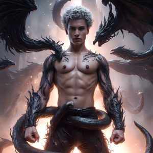 AI male art photos with a fantastical atmosphere. Imagine a Hogwarts School of Witchcraft student, from the Harry Potter series, a handsome, beautiful, and attractive, shirtless young teenage boy, standing firm against a threat. With a detailed Hogwarts castle background, casting a powerful spell, conjuring creatures based on their assigned house crest. From Demonic snakes, powerful lions, fierce badgers, or a murder of Crows. Dementors floating ominously in a cloudy sky, and sparks, shadows, and cinematic lighting, offering an otherworldly vibe.