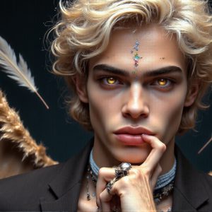 The Vampire Lestat de Lioncourt, created by Anne Rice, is a fascinating and complex character in The Vampire Chronicles novels. He's known for his captivating blend of vampiric existence and a lingering humanity. From Interview with a Vampire, The Vampire Lestat, and Queen of the Damned novels. I've created a series of images that I feel represent the man behind the vampire. In the midst of the darkness, a scary figure emerges with an aura of power and magnetism. Around his neck, a bold silver necklace glimmers, adding a touch of regal elegance to his dark ensemble. His lips, a vivid shade of red, open slightly to reveal his true nature, as he reveals his fangs, and a predatory grin from his stunningly handsome face, hinting at his primal nature. Strands of hair cascade around his face, capturing the silvery glow of the bright moonlight, and adding a touch of mystery to his intense visage, as they blow back in the wind.