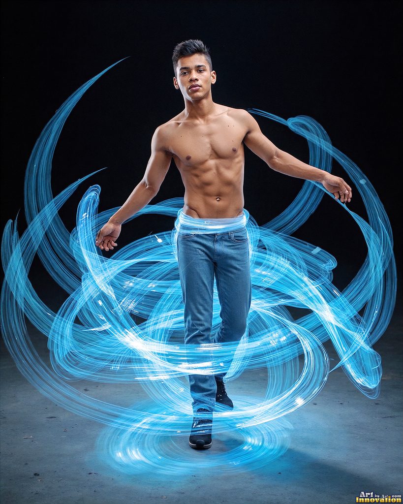 Men Dancing with Light Rays - AI Abstract Art